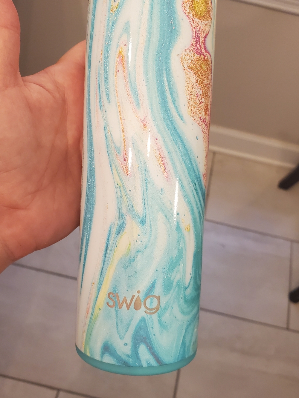 Swig Marble Swirl Stainless Water Bottle - Teal, White, Gold - Picture 9 of 11